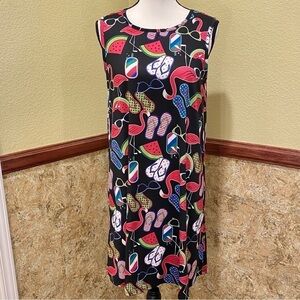 Dress Works Stretchy Black Dress Flamingos Watermelons Flip Flops Summer Sz Med